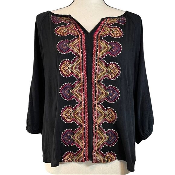 Skies Are Blue Tops - Skies are Blue Long Sleeve Embroidered Detail Blouse